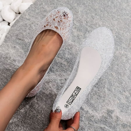 

uikmnh Women Shoes Hollowed out bird s jelly flat bottom breathable women s sandals Grey 7.5