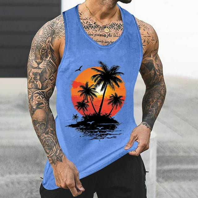 Débardeur pour Hommes, Débardeur Homme Sans Couleur Dégradé Impression Col Rond Fine Bretelle Dos Anti-Fuite Régulier Décontracté Sport Blouses