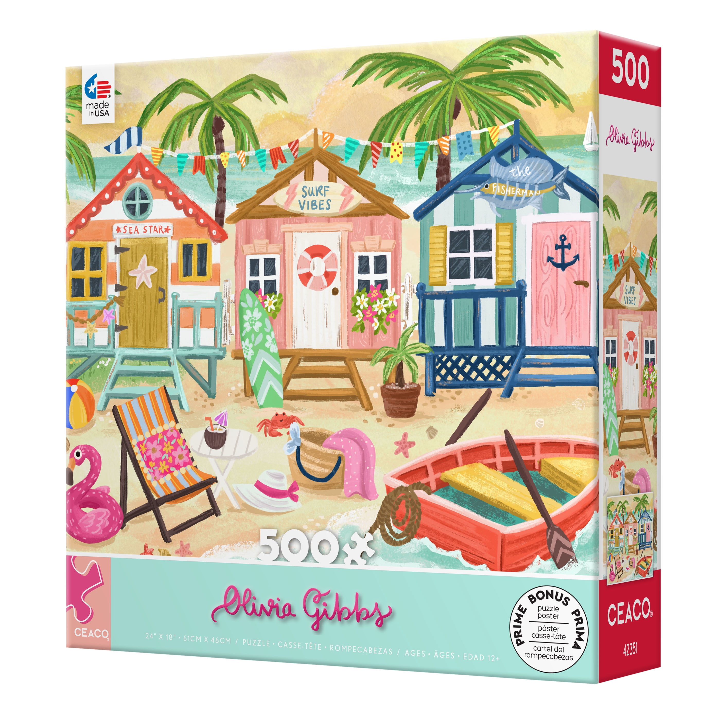 Ceaco 500 Piece Beach Bungalows (Olivia Gibbs) Interlocking Jigsaw Puzzle