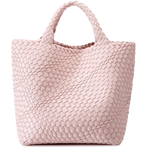 Bolso tejido para mujer, bolso de mano de cuero vegano, bolso grande de viaje de playa de verano y bolso de hombro retro hecho a mano