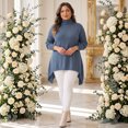 thumbnail image 2 of Agnes Orinda Women's Plus Size Turtleneck Tunic Sweater Long Sleeve Asymmetric Hem Soft Warm Casual Ribbed Knit Top Large Blue, 2 of 8