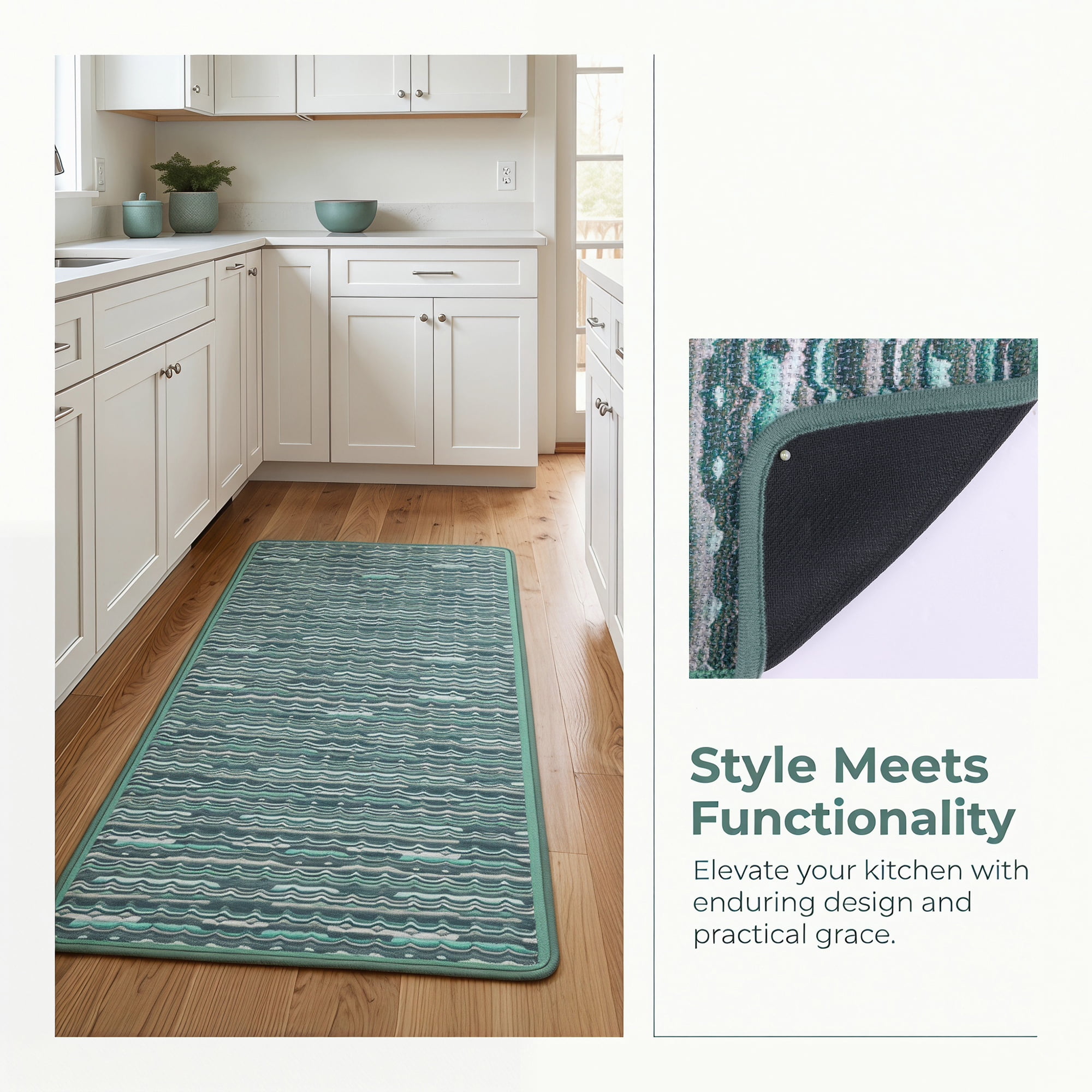 Unique Bargains Non-Slip Rubber Backing Floor Oil Absorbent Runner Rug Green 47" x 18"