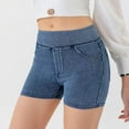 thumbnail image 4 of Hvot&aat Women Summer High Waist Scrunch Butt Lifting Shorts Luscious Curvy Yoga Denim Pants with pockets, 4 of 5