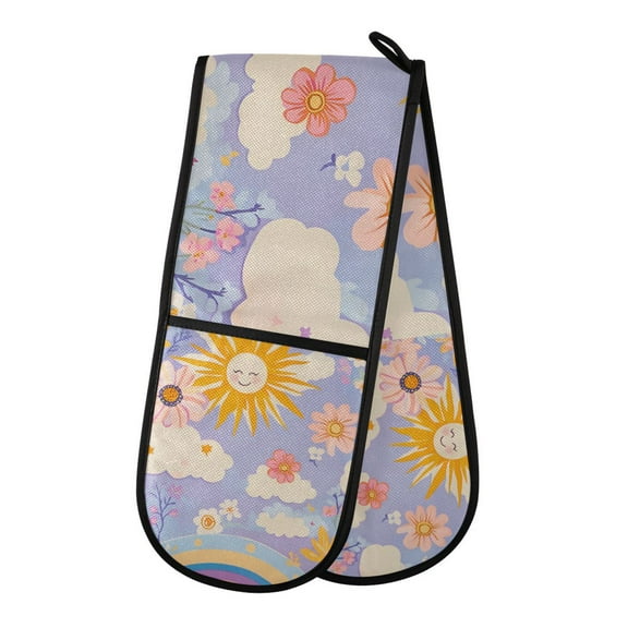 Yayeee Double Oven Mitt Kitchen Heat Resistant Baking 35" x7" Quilted Glove, Purple Clouds