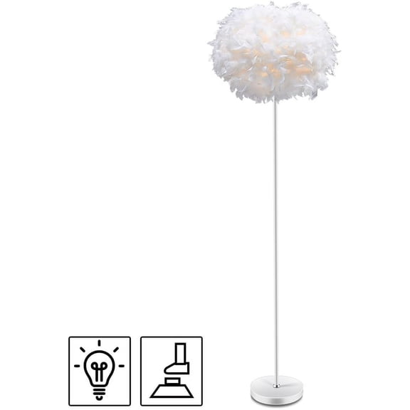 Feather Floor Lamp - Modern Tall Standing Lamp with White Lampshade for Living Room, Bedroom, Office, and More
