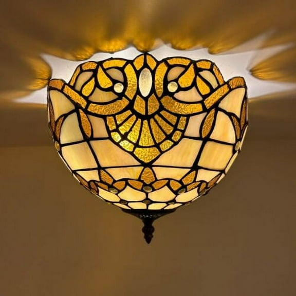 Tiffany Ceiling Lights Fixture, 12-Light, Gold Stained Glass, Baroque Style, LED Bulbs Included
