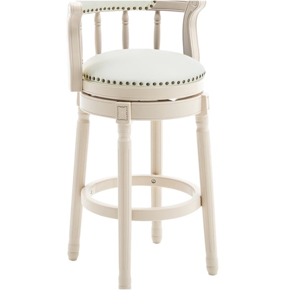 JERFIT 26 Inch Cream Swivel Bar Stool with Genuine Leather Seat and Wood Frame for Kitchen Island, Counter, Pub