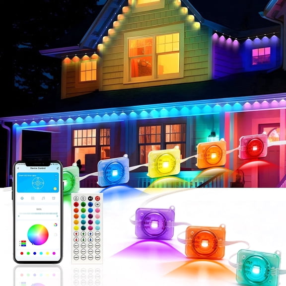 VOLIVO 100FT Permanent Outdoor Lights, APP/Remote Control Multicolor Eaves Lights, Waterproof Eternity Eaves Lighting for Holiday Daily Decorations