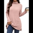 thumbnail image 3 of Camiseta Holgada de Larga con Cuello Alto y Estampado Geométrico de Jacquard para Mujer, Otoño e Invierno. Rosa M, 3 of 10