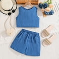 thumbnail image 2 of Tisuna Child Girl'S Solid Color Summer Outfits Sleeveless Crew Neck Vest And Shorts Set Comfortable Soft Little Girls Holiday School Beach Wear Blue Size 9-10 Years, 2 of 9