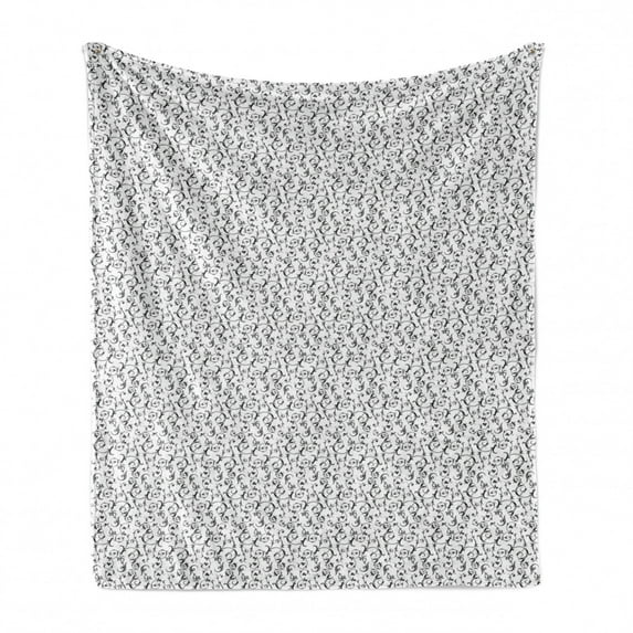 Renaissance Soft Flannel Fleece Blanket, Classic Ivy Swirl with Curved Leaf Branches Feminine Baroque Fashion Motif, Cozy Plush for Indoor and Outdoor Use, 50" x 60", Black and White, by Ambesonne