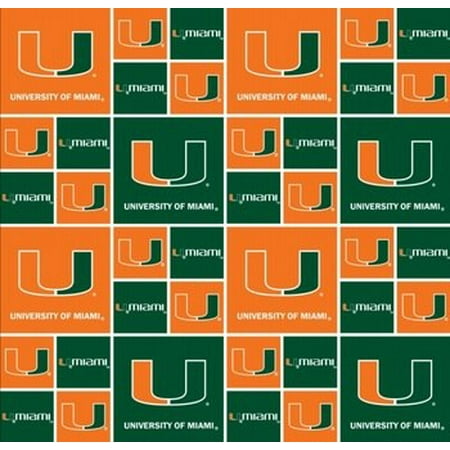 - University of Miami Fabric Fine Cotton Classic Geometric Design-Sold by the Yard