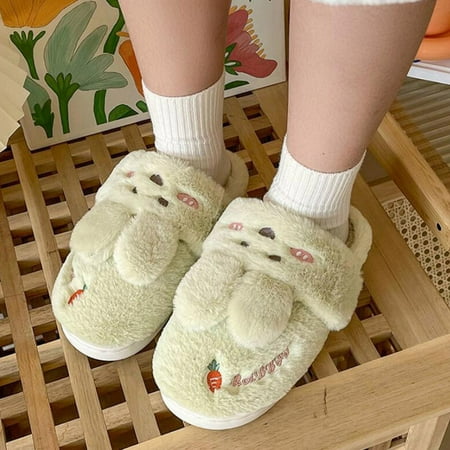 

uikmnh Warm Slippers Women Slippers Autumn And Winter Fashionable Cute Cartoon Rabbit Flat Bottom Warm And Non Slip 8