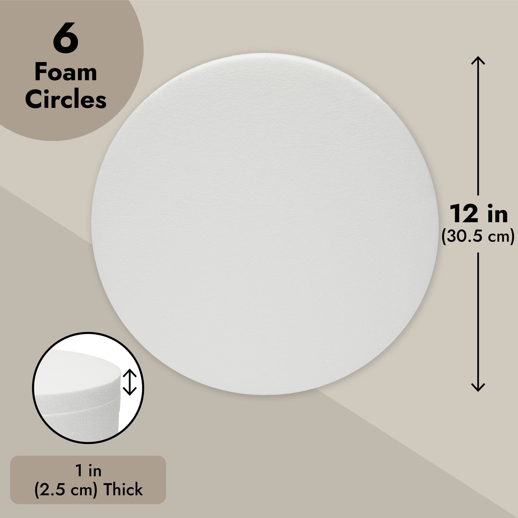6 Pack 12x12-inch Round Foam Circles for Crafts, 1 Thick, for DIY Projects, Decorations (White)