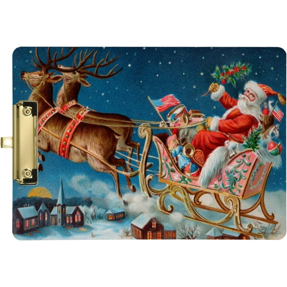 FMSHPON Santa Claus Christmas Clipboard Hardboard Wood Nursing Clip Board and Pull for Standard A4 Letter 13x9 inches