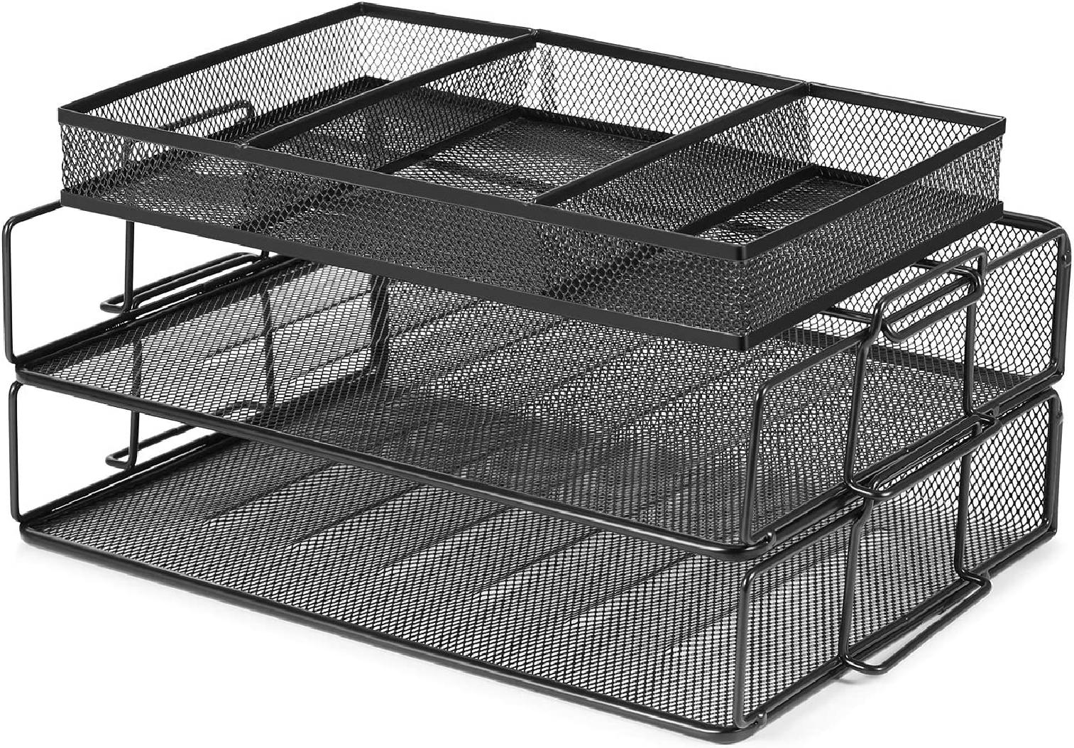 Stackable Letter Tray Desk Organizer, Mesh Desktop File Organizer