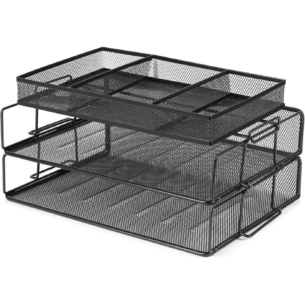 Stackable Letter Tray Desk Organizer, Mesh Desktop File Organizer