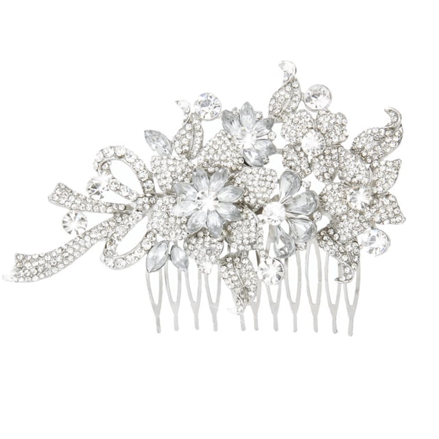 Miangastore Charming Bridal Hair Comb with Rhinestone and Bowknot Design for Wedding 10.5*7.5cm