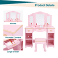 thumbnail image 4 of COZONY Kids Vanity Table, Tri-Folding Mirror and Makeup Dressing Chair Set, 3 Drawers and 4 Cabinets, Wooden Makeup Playset, Ideal Princess Gift for Ages 4-9 Girls, Pink, 4 of 8