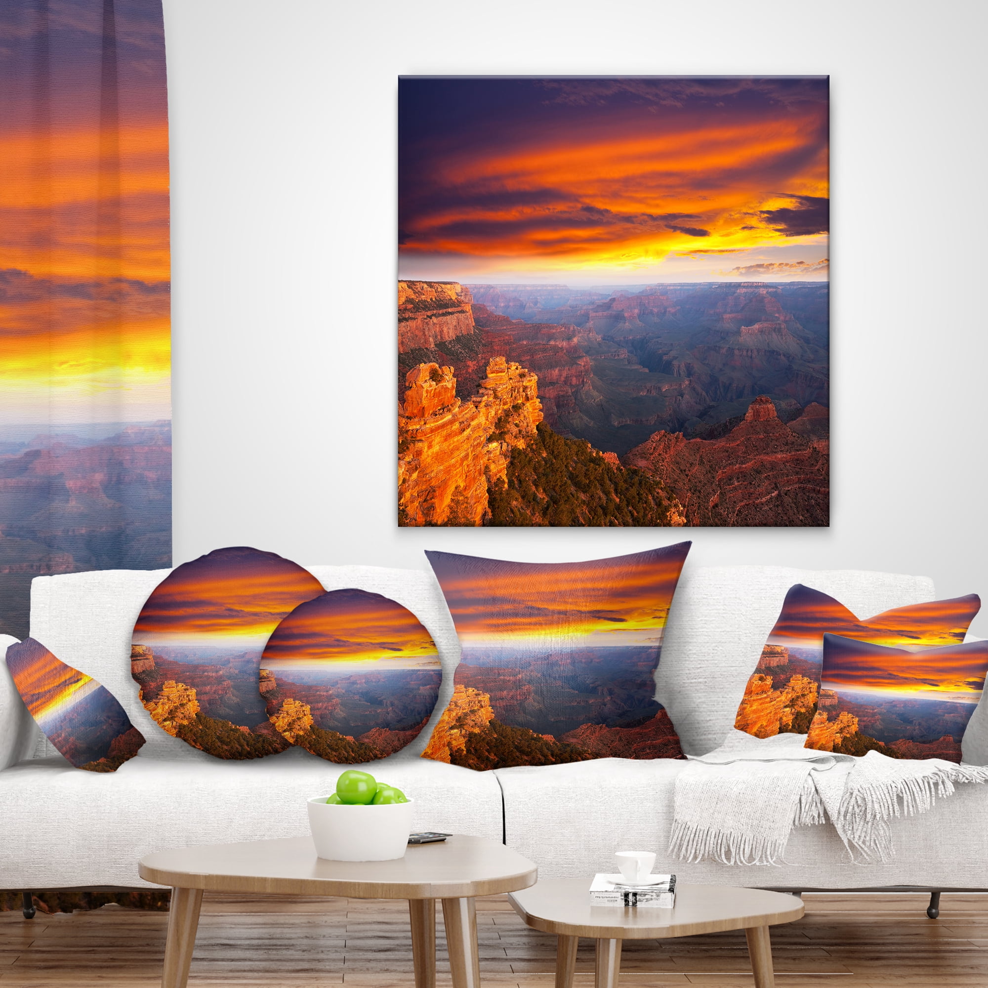 Designart Colorful Grand Canyon At Sunset - Landscape Printed Throw Pillow - 16x16
