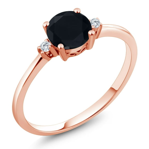 Gem Stone King 10K Rose Gold Black Onyx and White Lab Grown Diamond Solitaire Engagement Ring for Women (0.83 Cttw, Round 6MM, Gemstone December Birthstone, Size 6)