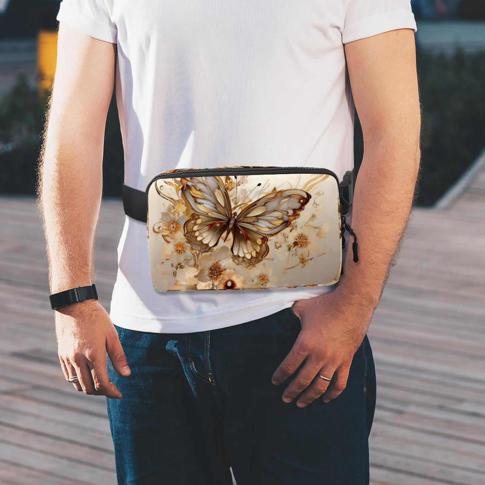 Butterflies Adjustable Lightweight Waist Bag Fanny Pack Crossbody Bag with Extension Strap Unisex