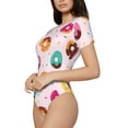 thumbnail image 2 of Daiia Colorful Donuts print Women's Crew Neck Short Sleeve Bodysuit Fashion Tops Fit Casual Basic Extender Bodysuit-Small, 2 of 9