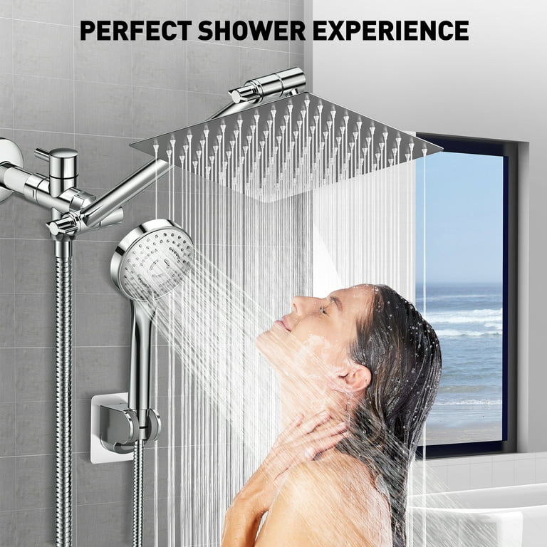 Dual Shower Head Combo 8 High Pressure Rain Shower Head with 11 Adjustable Extension Arm 5 Settings Handheld Shower Head with 59 Hose Holder