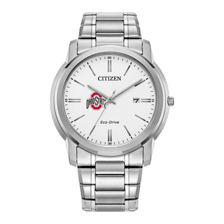 Men's Citizen Watch Silver Ohio State Buckeyes Eco-Drive White Dial Stainless Steel Watch