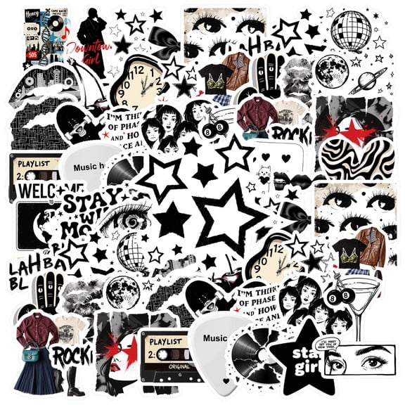 35pcs Retro Stickers Stationery Stickers Music Stickers Rock and Roll Stickers for Laptops Suitcase Guitar