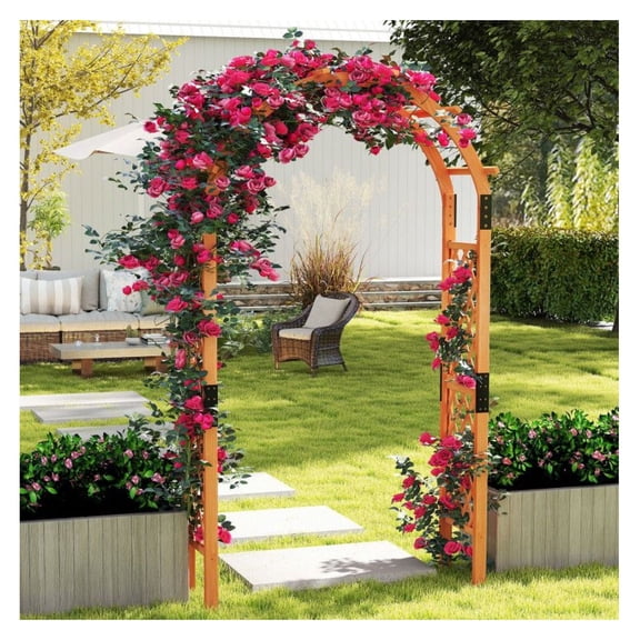 Garden Arch Wooden Arbor – 7.7ft Climbing Plant Trellis – Orange Fir Wood Wedding Archway – Outdoor Patio Pergola for Yard, Entryway & Events