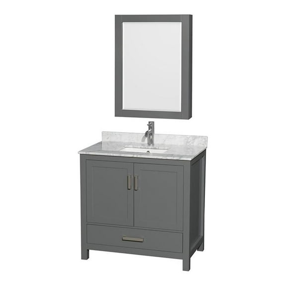 Wyndham Collection Sheffield 36" Metal Single Bathroom Vanity in Dark Gray/White