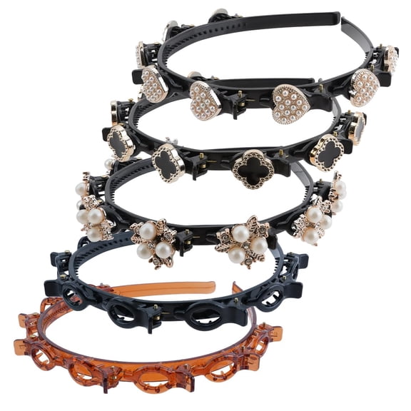 IBEQUEM 5Pcs Double Bangs Hairstyle Hairpin, Double Layer Twist Plait with Rhinestone, Korean Braided Headbands, Hair Accessories for Women Girls