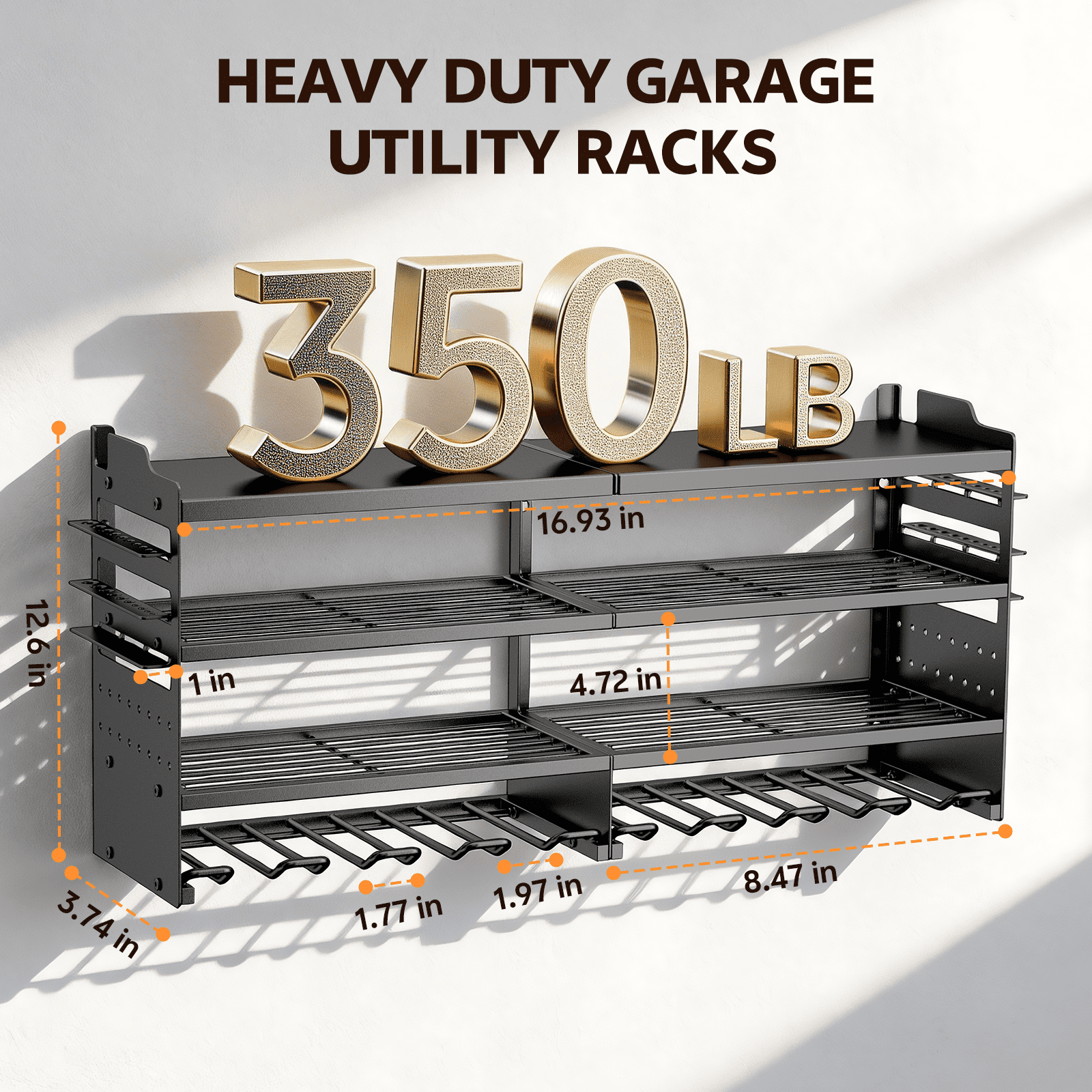 Power Tool Organizer, UNTIMATY 4-Tier Heavy Duty Drill Holder Wall Mount with 2 Side Pegboards, Garage Storage Tool Rack, 350Lbs Load Capacity