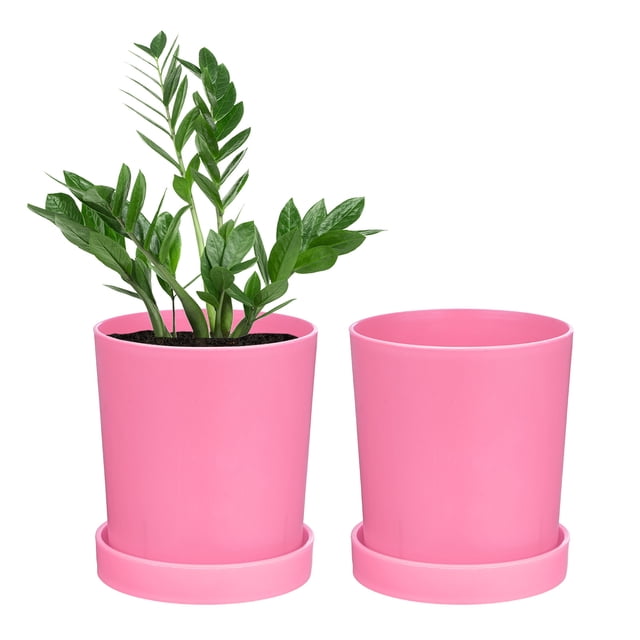 Uxcell 2 Paquete de Macetas de 4.5 pulgadas Macetas de Plástico con Agujeros de Drenaje para Plantas de Interior Rosa