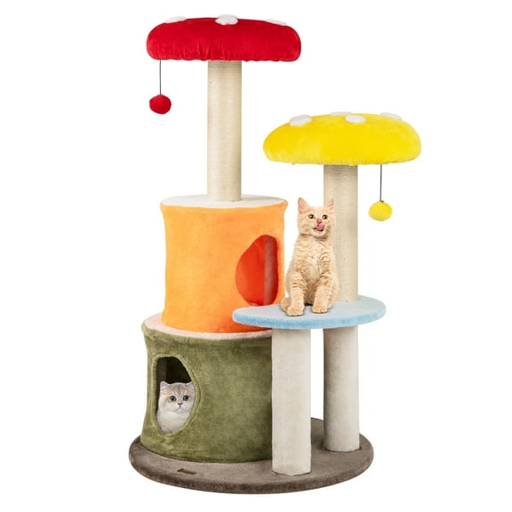 Gymax 43'' Tall Cute Cat Tree w/ 2 Condos Padded Platforms Sisal Scratching Posts