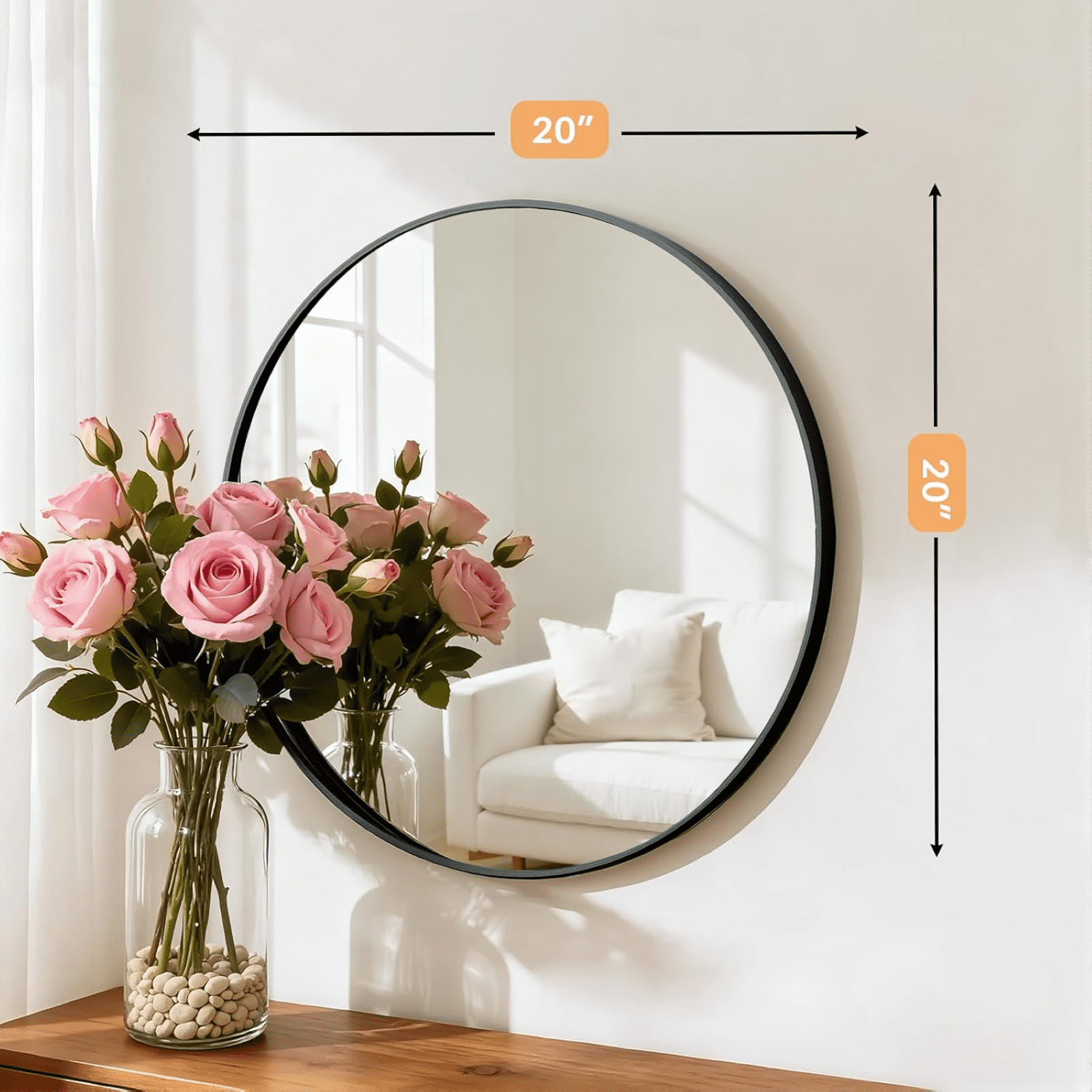 AUROMIR 20" Round Wall Mirror Bathroom Vanity Mirror Aluminum Alloy Frame,Black