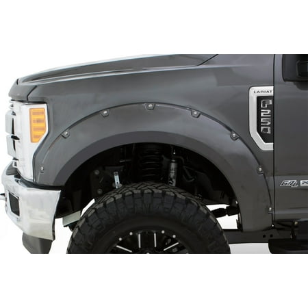 - Bushwacker 20945-52 Pocket Style Painted Fender Flares; 4 pc.; Front Tire Coverage 1.5 in.; Front Height 6.13 in.; Rear Tire Coverage 1.5 in; Rear Height 7 in.; Ingot Silver; Manu. Paint Code UX;