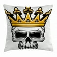 thumbnail image 1 of King Throw Pillow Cushion Cover, Hand Drawn Crowned Skull Cranium with Coronet Tiara Halloween Themed Image, Decorative Square Accent Pillow Case, 18 X 18 Inches, Golden and Light Grey, by Ambesonne, 1 of 2