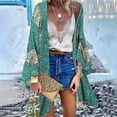 thumbnail image 2 of CAIXIA Womens Bohemian Print Loose Long Sleeve Cardigan, Lightweight Casual Beach Holiday Vacation Cover Up Top,Mint Green, 2 of 7