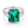 thumbnail image 3 of Gem Stone King 6.44 Cttw Green Nano Emerald Moissanite and Diamond 3-Stone Ring for Women | 925 Silver and 10K Yellow Gold | Gemstone Birthstone | Emerald Cut 12X10MM | Size 5, 6, 7, 8, 9 | Size 9, 3 of 6