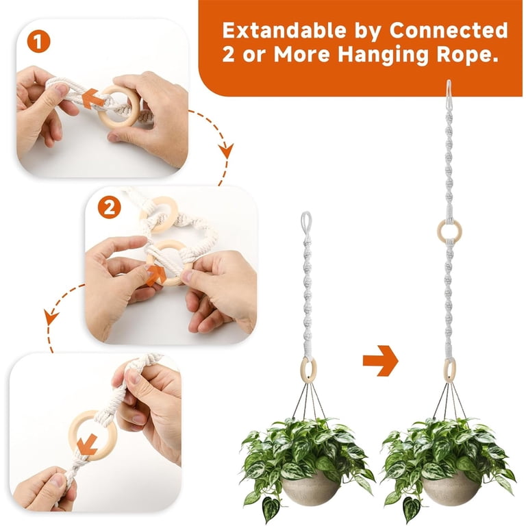 6 Pack Adjustable Macrame Plant Hanger,Happon Plant Hanger Extenders for  Hanging Plants,Handmade Woven Rope Hanging Plant Basket Extender with  Wooden ...