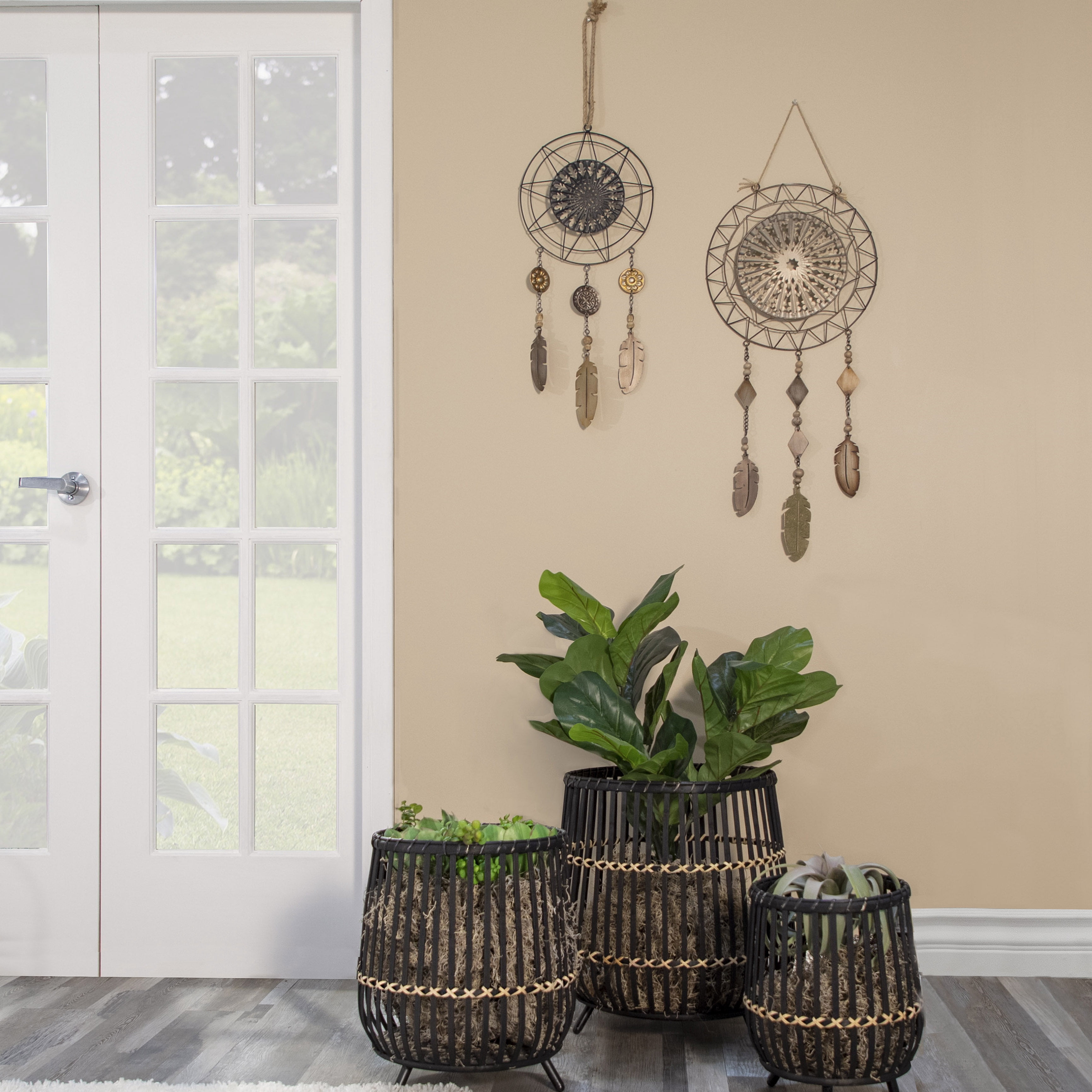 Short Bamboo Footed Planters for Home Decor - Decorative Indoor Plant Pots, Outdoor Planters, and Flower Pots - Modern Wood Plant Stand for Garden and Patio Decor - Set of 3, 19", 17", 13" Black