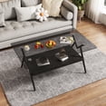 thumbnail image 6 of Oufan Rectangle Coffee Table, Mid Century 2 Tier Coffee Table with Tempered Glass Top & Wood Storage Shelf, Metal Frame,Accent Table for Living Room, 6 of 10