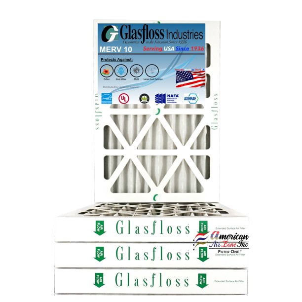 Glasfloss Air Filter 14x25x2 2" MERV 10 (Pack of 4) Pleated AC or