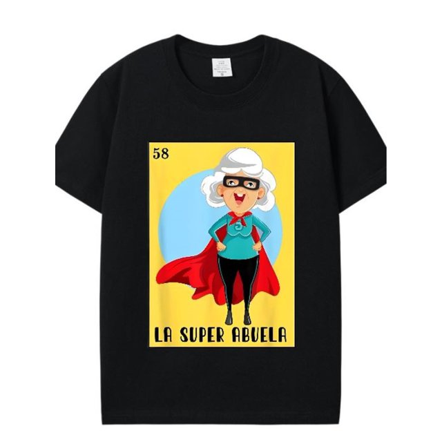 Graphic vintage tee La Super Abuela Funny Bingo Black T-Shirt for Men – Spanish-Mexican Gift Idea, Perfect for Grandmother Appreciation and Family Celebrations
