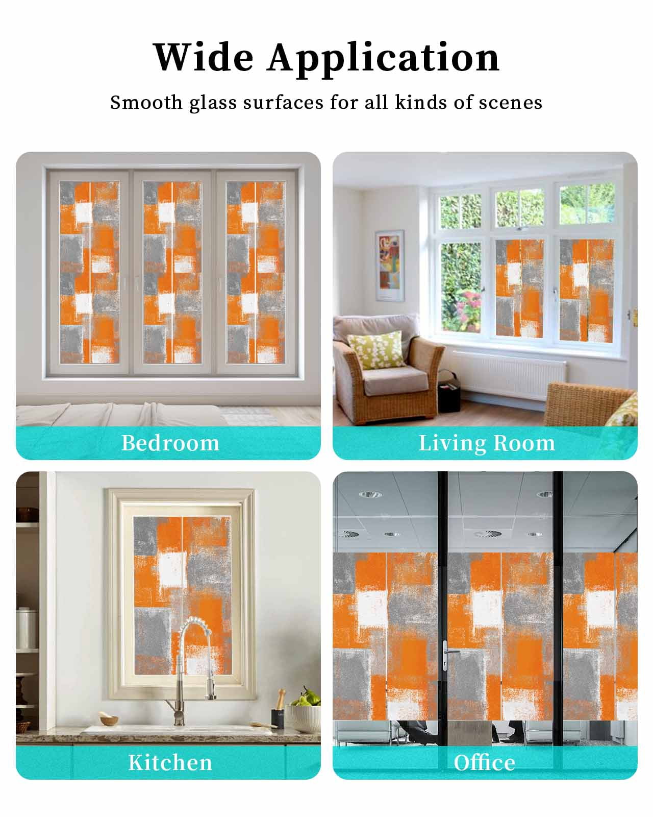 Window Privacy Film Burnt Orange Grey Stained Glass Window Film Decorative Sun Block Window Cover Modern Oil Painting White Geometric Window Clings Static Adhesive Sticker for Bathroom 17.7"x78.7"