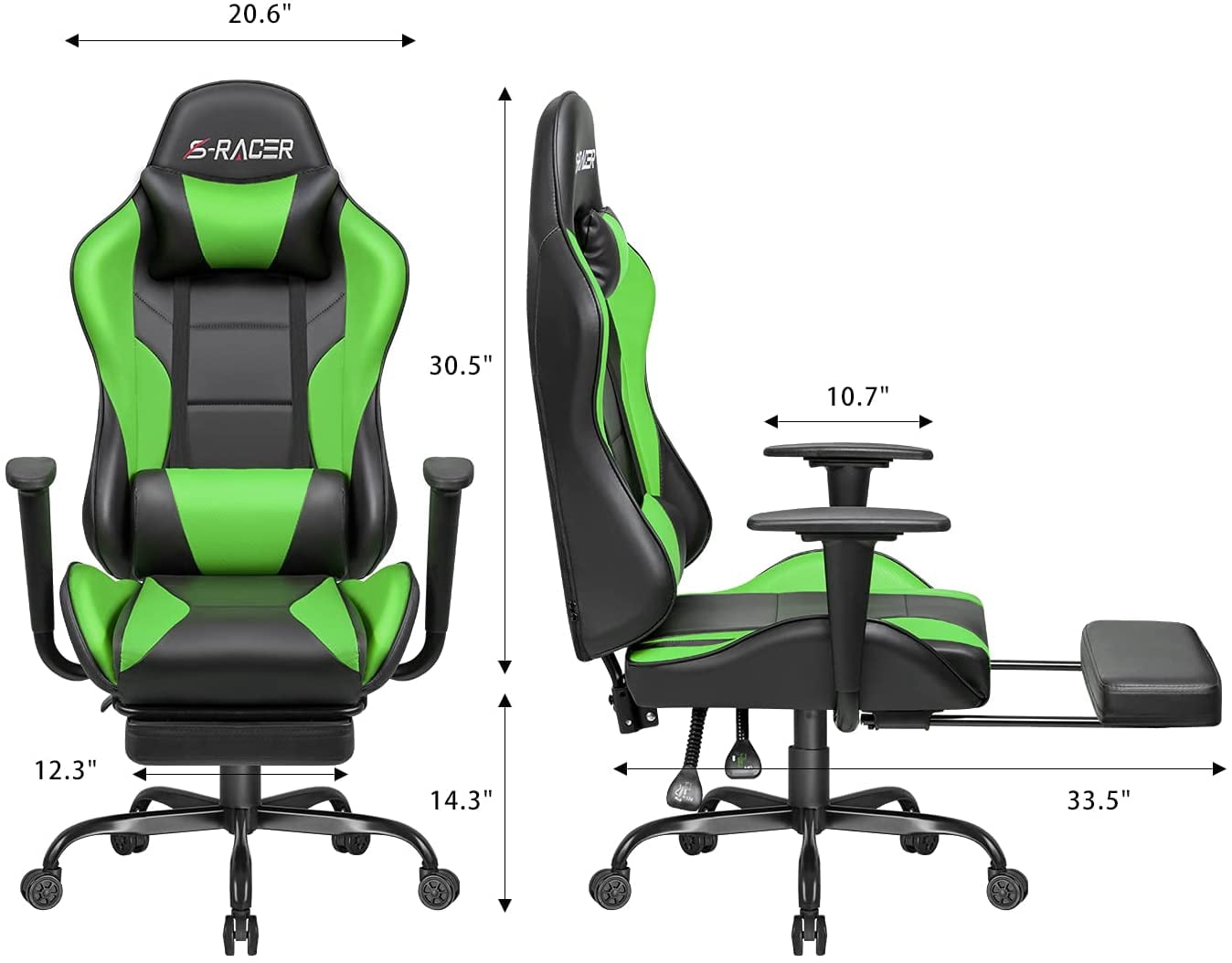 Lacoo High Back Gaming Chair Ergonomic Gaming Computer Chair,Green