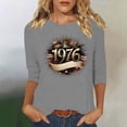 thumbnail image 2 of Women's Summer Tees Crew Neck 3/4 Length Sleeve Print Pullover Tops Vintage Casual 1976 Graphic T Shirts (S, Gray), 2 of 4