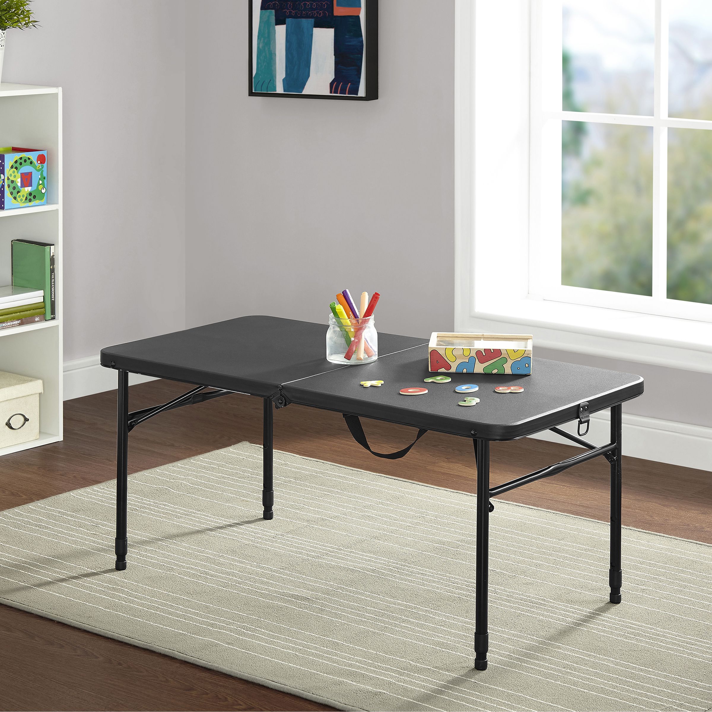 Mainstays 40 in Centerfold Folding Table, Adjustable Height, Black photo 3
